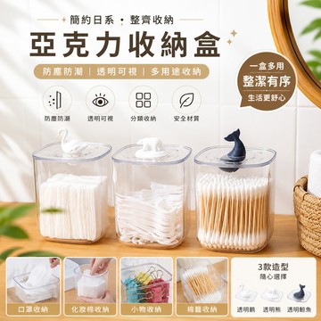 【日系透明收納盒】動物造型上蓋 防塵收納罐｜棉花棒化妝棉牙線小物整理盒｜桌面浴室分類收納盒 文具小物收納 辦公桌整理