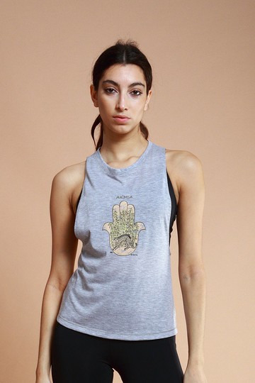 asana eco 生態意識系列--大寬袖背心-麻花灰-石虎