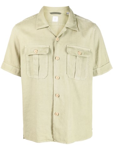Eleventy - short-sleeve linen-blend shirt - men - Cotton/Linen/Flax/Elastane - 43 - Green