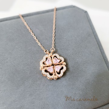 【焦糖小姐 Ms caramelo】925純銀鍍玫瑰金 四顆粉紅愛心鋯石項鍊