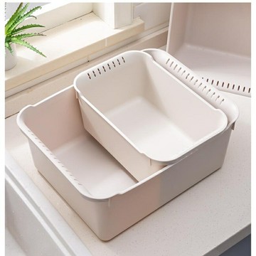 日式風格簡約塑膠洗臉盆長方形耐用大容量 家用洗衣盆 洗腳盆可瀝水洗菜盆收納盆 貓砂盆 加厚材質加高設計 48小時極貨