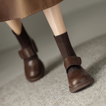 復古風圓頭2025年秋冬單靴粗跟小個子厚底針織襪靴女新款真皮短靴