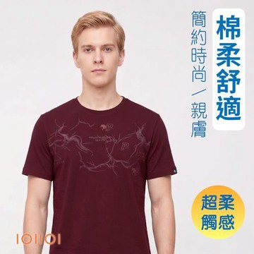 IOIIOI歐洲貴族 男裝 短袖圓領T恤 設計印花款 防皺款 棉柔舒適彈力 紅色 26525150