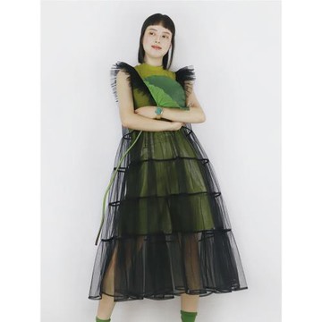 TEATREE自制 網紗連衣裙仙女裙外搭罩裙透視個性大擺長裙單層裙夏