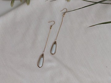 地仙 L'IMMORTEL 訂製 仿白玉石黃銅長款耳環 耳夾 可客製