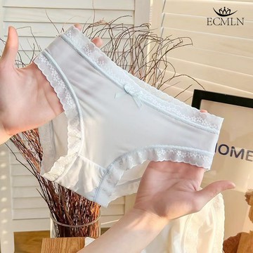 Ecmln 女士日式奶油冰絲內衣無縫性感蕾絲透氣速乾裸感三角褲