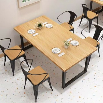 免運/公司貨 餐桌椅 桌椅組合 現代簡約鐵藝實木餐桌椅組合長方形桌子原木快餐桌組合一桌四椅早 可開發票 全館五折 工廠現貨直銷 新品特價 z10303