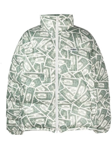 VETEMENTS - money-print puffer jacket - men - Down/Polyester/Polyester/Feather - M - Green