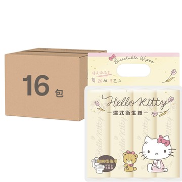 HELLO KITTY 濕式衛生紙 Set  雙層設計，如廁後可丟馬桶，清淡花香  20抽  16包