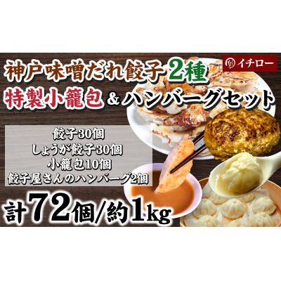 ふるさと納税 神戸市 [ギョーザ専門店イチロー製] 神戸味噌だれ餃子2種計60個小籠包10個餃子屋さんのハンバーグ2個