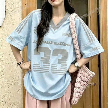 可可裡🌺球衣美式復古數字33短袖上衣簡約速乾透氣運動百搭