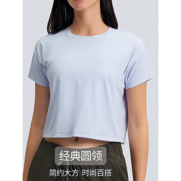 超輕薄120克瑜伽短袖女短款裸感透氣寬松休閑運動健身服上衣T恤