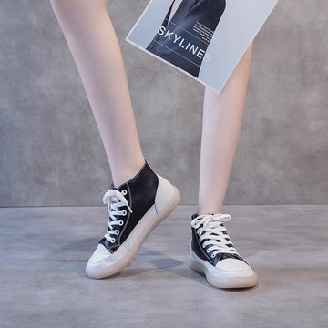 新款馬丁靴女2023春秋百搭平底鞋牛筋頭層真皮軟底平底大碼高幫鞋