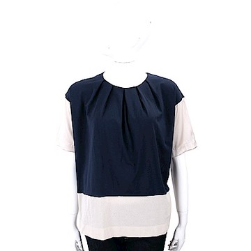 FABIANA FILIPPI 絲緞拼接落肩設計深藍色上衣