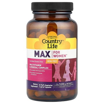 Country Life, Max for Women™，多維生素和礦物質複合物，無鐵，120 粒素食膠囊
