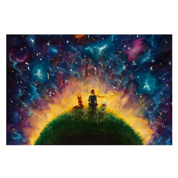 24mama 單聯式 草地 星空 插畫 無框畫 小王子和狐狸 02  60 x 40cm  無框