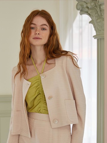 [CAHISIENNE] Square Neck Cropped Jacket_Pink Beige