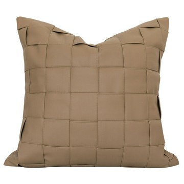 『百貨屋二號』現代軟裝家居館靠枕手工編織皮革壓線抱枕淺咖色榻榻米沙發靠墊套