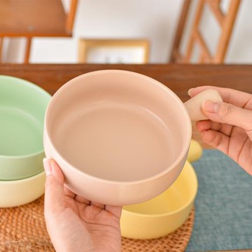 奶油風陶瓷手柄碗家用高顏值水果沙拉碗把手防燙泡面碗烘培焗飯碗