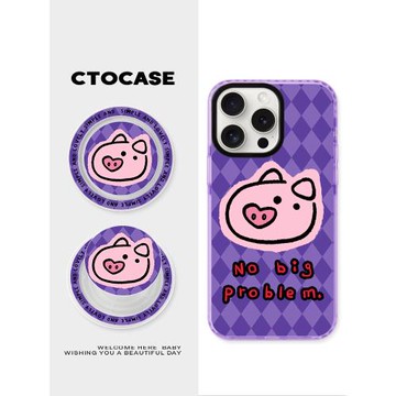 原創【簡筆粉豬】磁吸手機殼適用蘋果16防摔14可愛殼PLUS卡通iphone13磁吸15ProMax情侶殼透紫氣囊支架防護