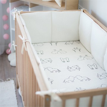 麻（亞麻）嬰兒床保險槓 – 白色嬰兒床保險槓 – 藍色嬰兒床保險槓四周