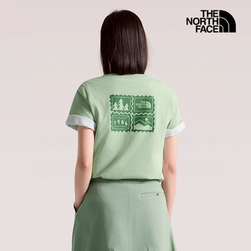 女款綠色純棉郵票印花短袖T恤｜8JSNI0G