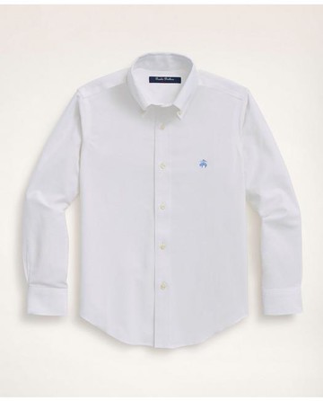 Brooks Brothers Boys Non-Iron Stretch Cotton Oxford Sport Shirt | White | Size XL