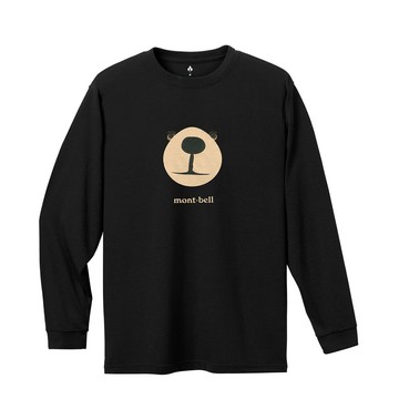 mont-bell 日本 男 wic.l/s t monta bear face熊臉長袖排汗t黑