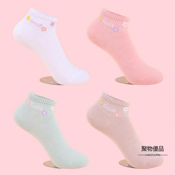 襪子女短襪可愛小花淺口女船襪純棉薄款運動襪春夏秋短腰女士棉襪【聚物優品】