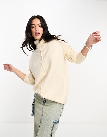 Brave Soul fluffy knit jumper in cream-White
