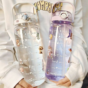 大容量水壺 水壺 1500ml 2000ml 吸管水壺 超大容量水杯夏季女 高顏值可愛簡約便攜塑膠