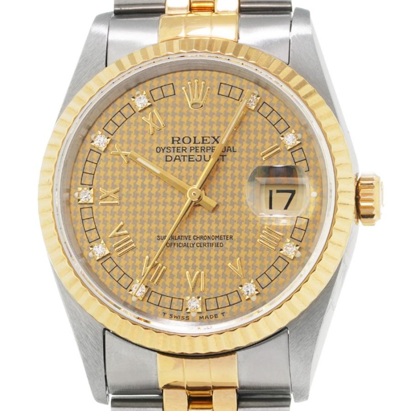 中古 ロレックス ROLEX デイトジャスト 16233G W番(1995年頃製造) シャンパンハウンズトゥース/ダイヤモンド メンズ 腕時計 |  LINEショッピング