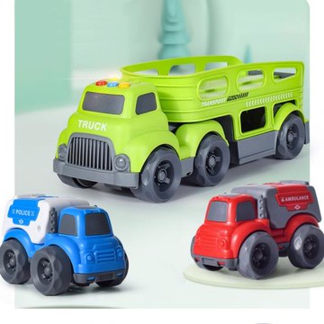 跨境亞馬遜兒童工程車玩具運輸大卡車模型音樂收納拖頭貨車運輸車