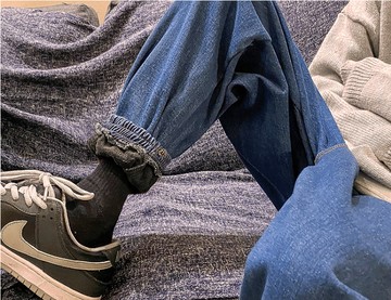 FINDSENSE X 男士加絨束腳牛仔褲 寬鬆超保暖褲子長褲