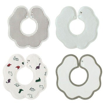 Banny Blossom 嬰幼兒滾邊棕色恐龍圍兜4件組  4件  1組  可可格紋 + 米色 + 恐龍 + 棕色米色