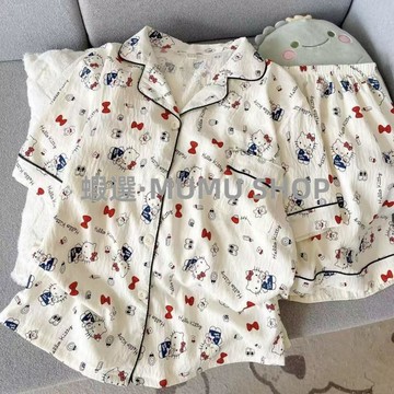 本土出貨 睡衣女夏季雲朵棉紗感新款卡通少女短袖薄款可外穿家居服套裝QPWS@1 R