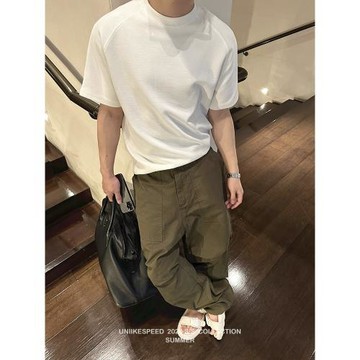 uniike油膩客 密織加厚小領口純色短袖T恤男簡約百搭夏季氣質上衣