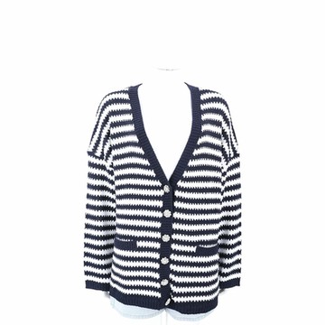 i BLUES Viano 藍白條紋相間花型水鑽釦混紡針織開襟外套