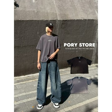 【PORY STORE】快速出貨⚡️ 韓國品牌 街頭 十字短袖 boxy 版型 寬短 純棉 短袖 穿搭必備 寬鬆t恤