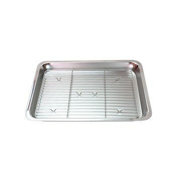 其他料理用品 304不銹鋼瀝油盤組-皇家油切網中+淺方盤中(瀝油瀝水托盤/散熱盤/油切盤組/烤箱烤盤)