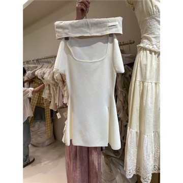 東大門方領開衩通勤短袖針織衫