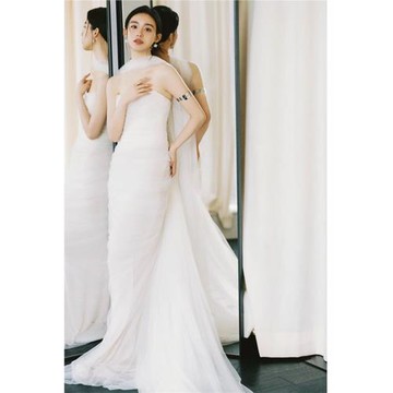 (免運)輕盈霧紗 抹胸魚尾新娘旅拍輕婚紗主紗訂婚禮服晨袍2025新款19990