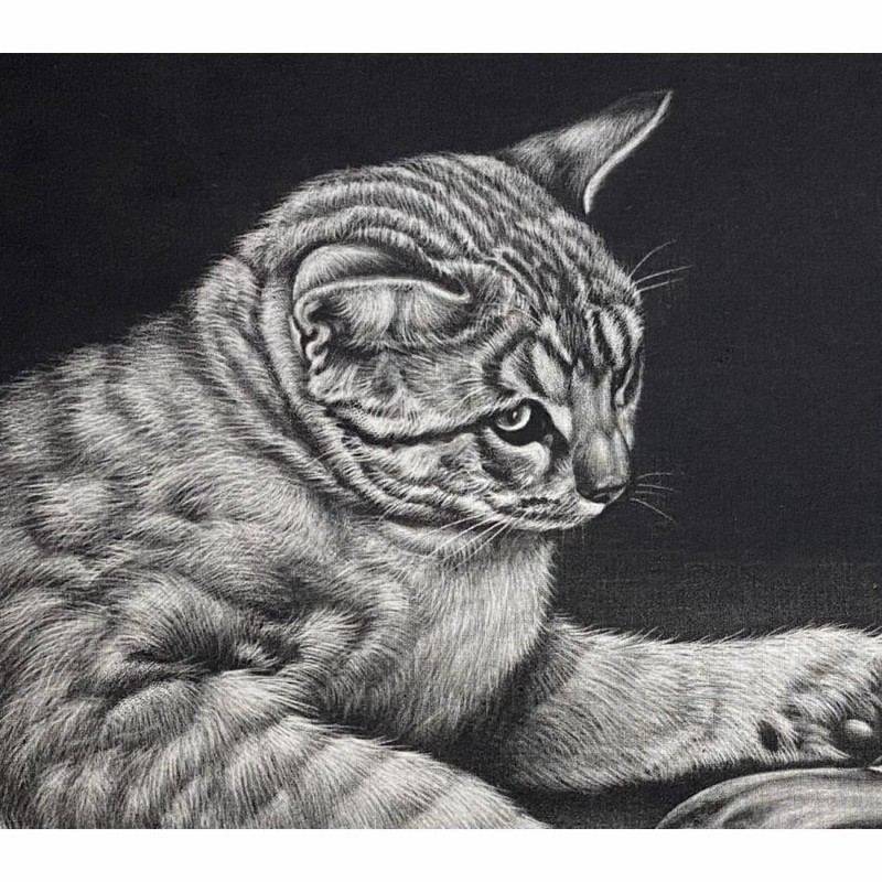 百貨店 生田宏司「まなざし」銅版画 メゾチント 額装 猫 絵画 | www