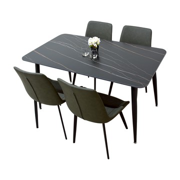 IHouse-摩登 經典原石 質感系岩板 餐桌/餐椅/1桌4椅黑岩板