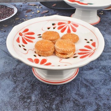 日式陶瓷手繪高腳盤家用釉下彩客廳高足果盤茶點精致點心貢品盤子