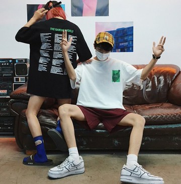 FINDSENSE H1 2018 夏季 新款字母印花 拼接色 情侶 寬鬆 舒適透氣 圓領T恤 短袖 時尚 潮男女 上衣