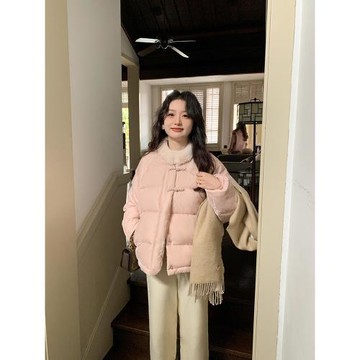甜美溫柔國風絲絨獺兔毛領羽絨服2025冬季新款高級感氣質短款外套