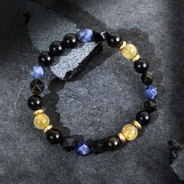 【月色真美】[事業招財]破曉  | 鈦晶藍紋石黑曜石手鍊