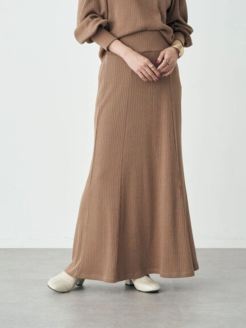 鬆緊腰羅紋針織喇叭剪裁長裙(1L23L1L0100) - earth music&ecology