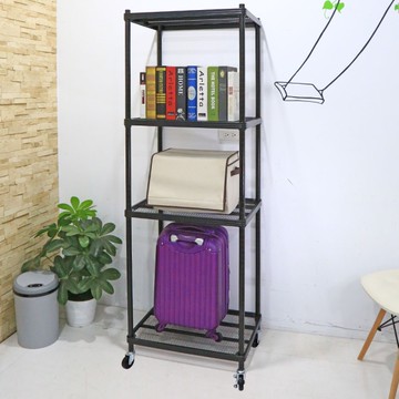 【品樂生活】45X60X213CM 耐重菱形網四層推車 烤漆霧黑/置物架/波浪架/收納架/鐵力士架/鐵架